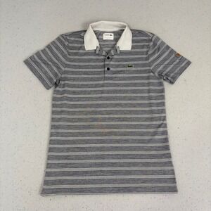 Lacoste Sport Striped Polo Shirt Gray White Golf Short Sleeve Mens M Athleisure‎